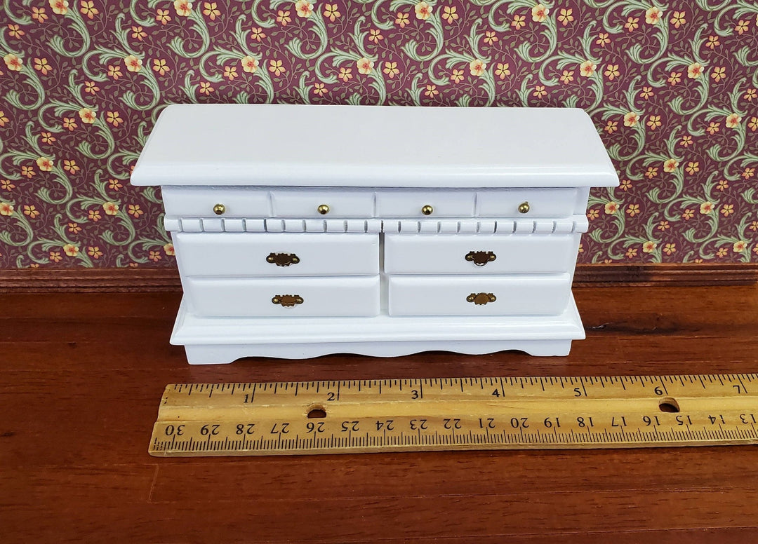 Dollhouse Miniature Dresser Lowboy White 5 Drawers 1:12 Scale Wood Furniture - Miniature Crush