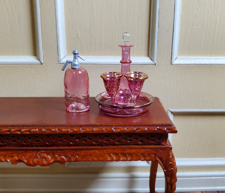 Dollhouse Miniature Drink Set Cranberry Glass Seltzer Bottle Decanter 1:12 Scale - Miniature Crush