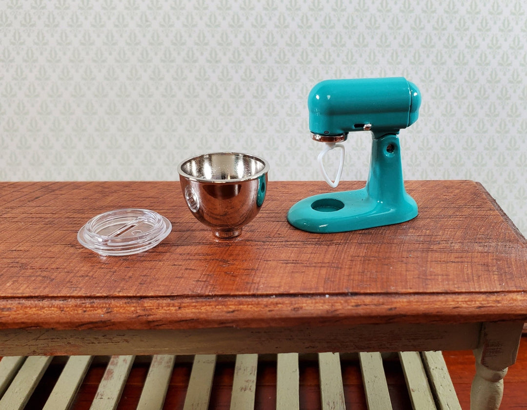 Dollhouse Miniature Electric Mixer Turquoise with Bowl 1:12 Scale Modern Kitchen - Miniature Crush