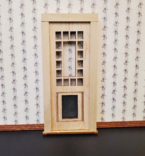 Dollhouse Miniature Exterior Front Door with Dog or Cat Pet Door 1:12 Scale - Miniature Crush