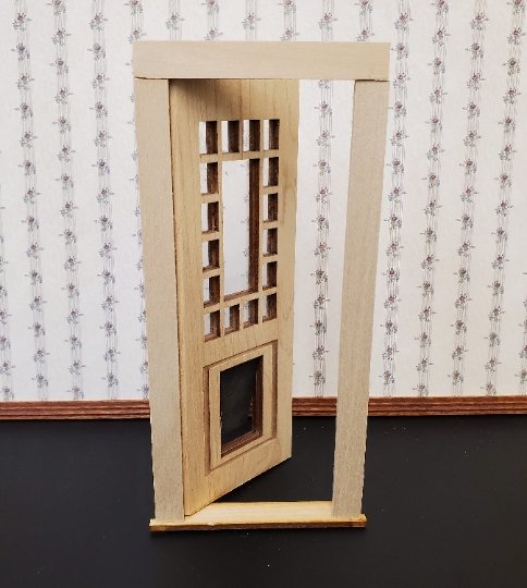 Dollhouse Miniature Exterior Front Door with Dog or Cat Pet Door 1:12 Scale - Miniature Crush