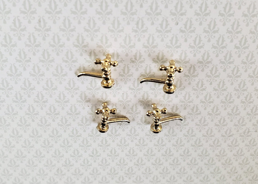 Dollhouse Miniature Faucet Taps x4 for Kitchen or Bathroom Sink 1:12 Scale Gold Metal S1209 - Miniature Crush