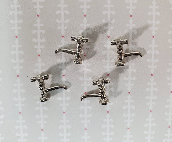 Dollhouse Miniature Faucet Taps x4 for Kitchen or Bathroom Sink 1:12 Scale Silver Metal S1209C - Miniature Crush