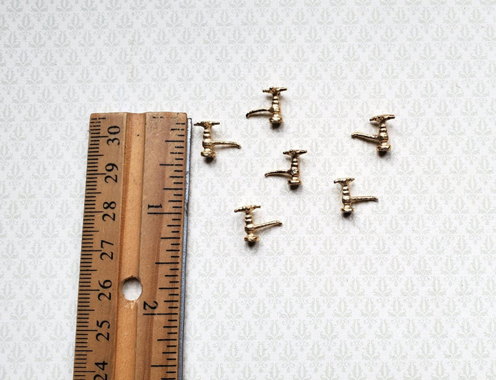 Dollhouse Miniature Faucet Taps x6 for Kitchen or Bathroom Sink 1:12 Scale Gold Metal - Miniature Crush