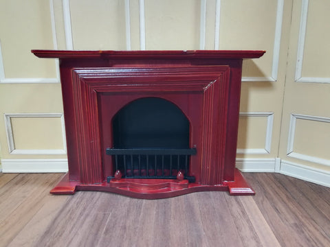 Dollhouse Miniature Fireplace Large Mahogany Finish 1:12 Scale Furniture - Miniature Crush