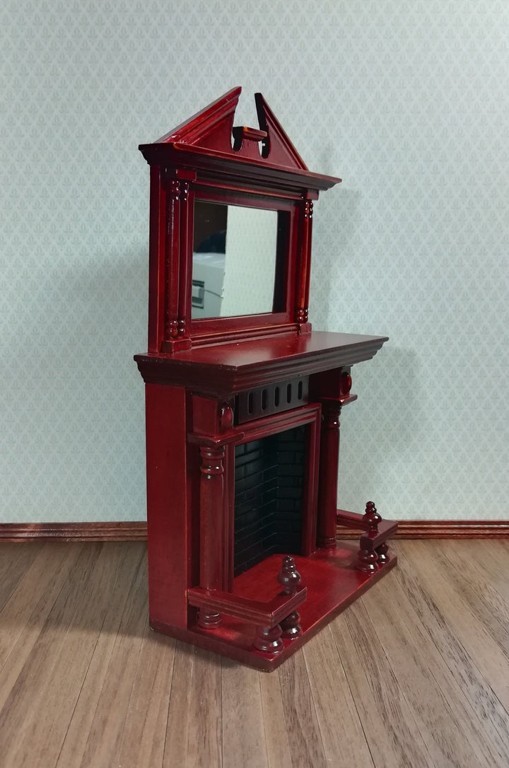 Dollhouse Miniature Fireplace Large with Mirror Mahogany Finish 1:12 Scale - Miniature Crush