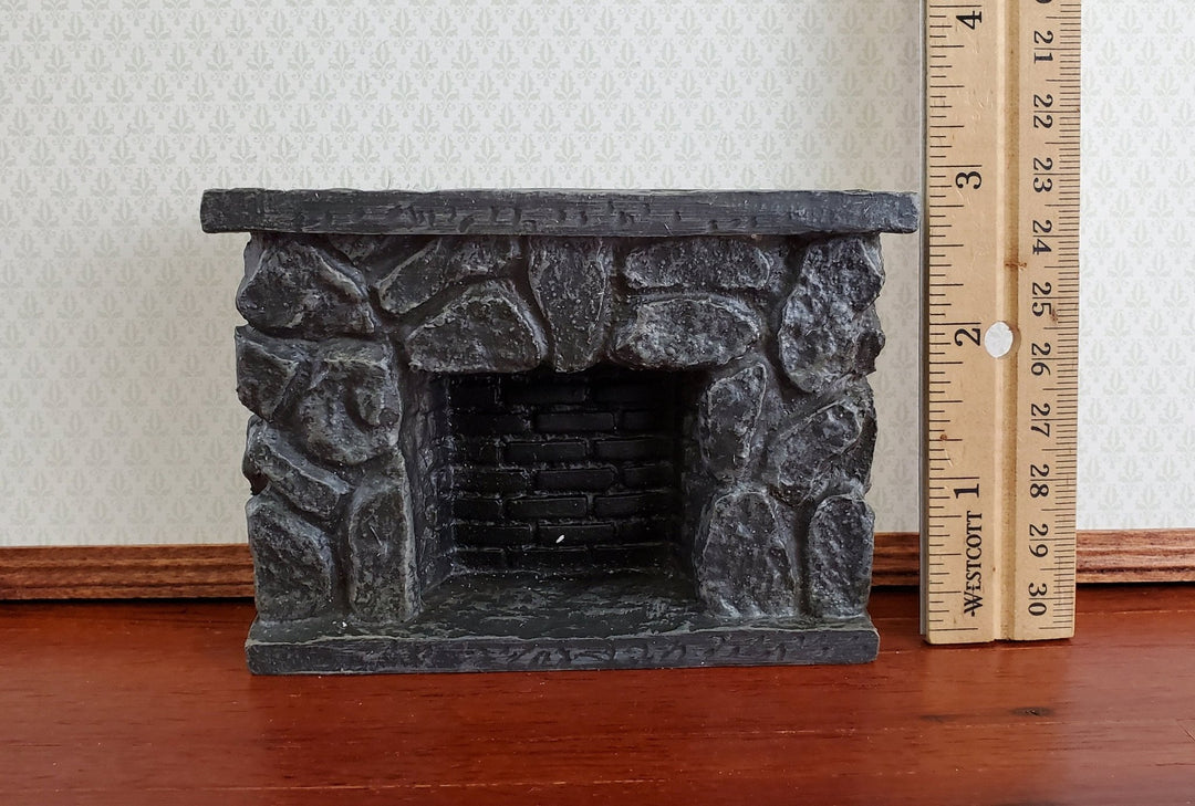 Dollhouse Miniature Fireplace Stone Black Gray Fieldstone 1:12 Scale - Miniature Crush