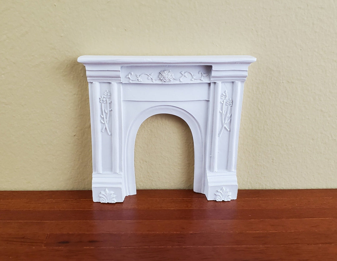 Dollhouse Miniature Fireplace Surround Victorian with Flowers White Arch Opening 1:12 Scale - Miniature Crush