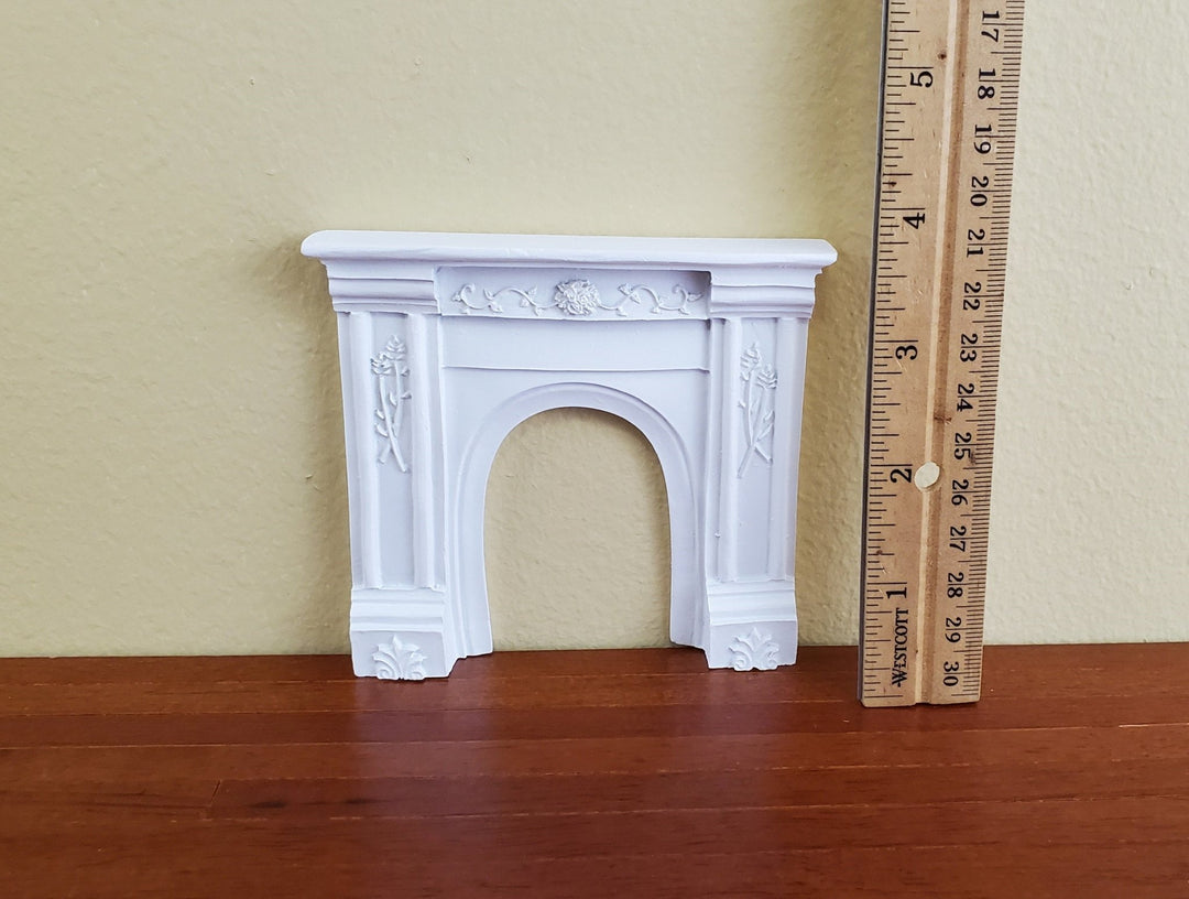 Dollhouse Miniature Fireplace Surround Victorian with Flowers White Arch Opening 1:12 Scale - Miniature Crush