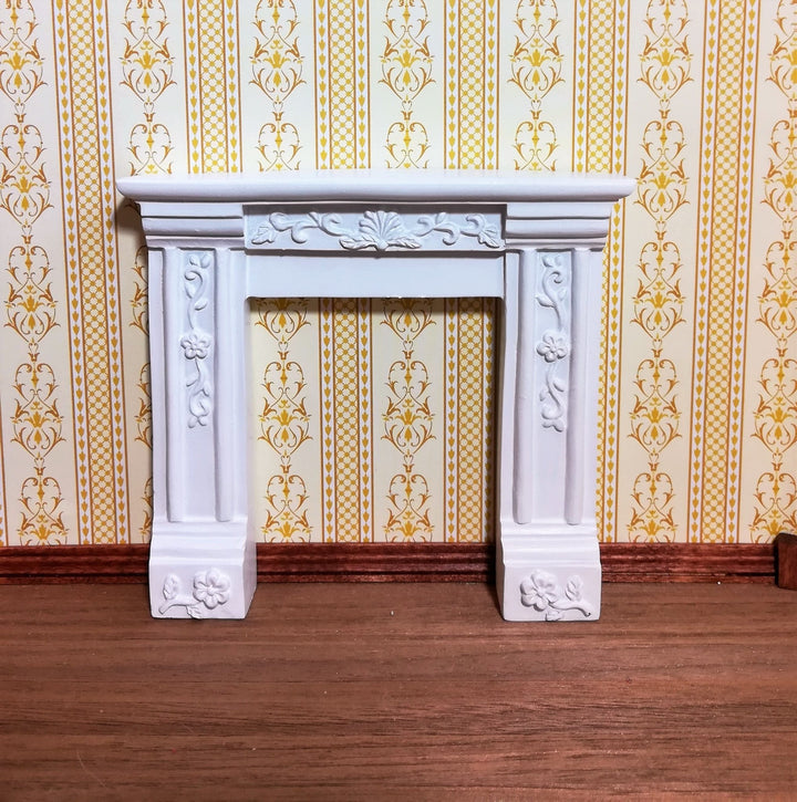 Dollhouse Miniature Fireplace Surround Victorian with Flowers White Resin 1:12 Scale - Miniature Crush