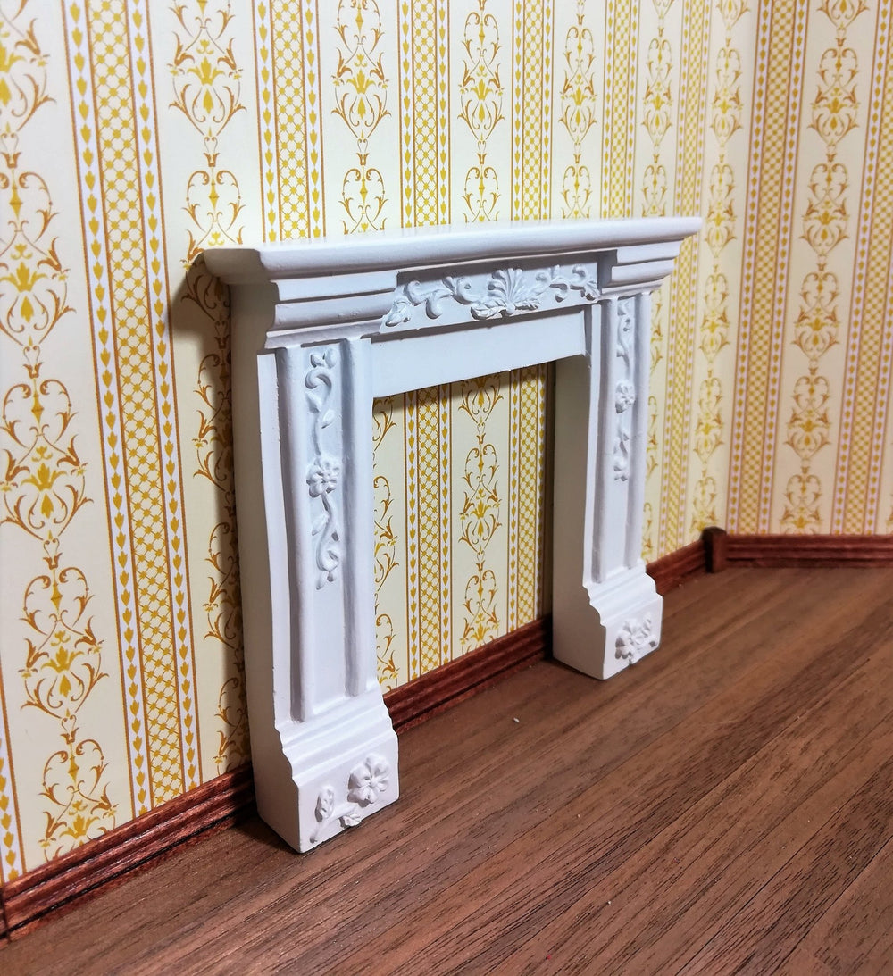 Dollhouse Miniature Fireplace Surround Victorian with Flowers White Resin 1:12 Scale - Miniature Crush