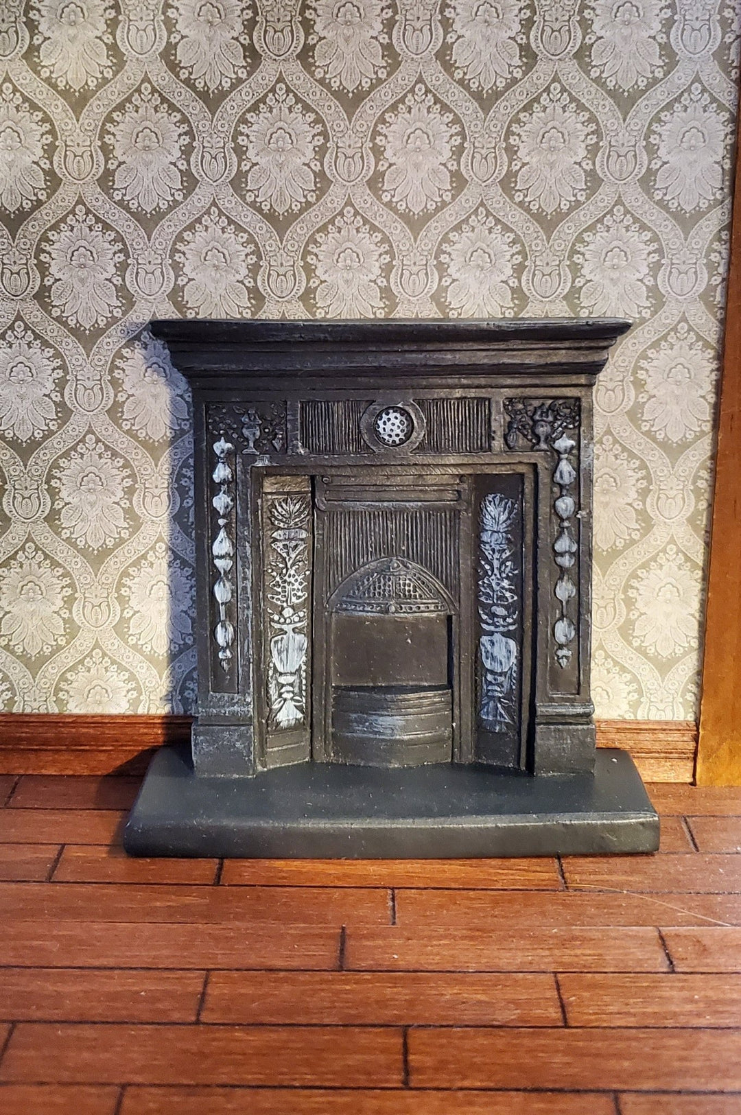 Dollhouse Miniature Fireplace Victorian Small Bedroom Resin Cast Iron Look 1:12 Scale - Miniature Crush