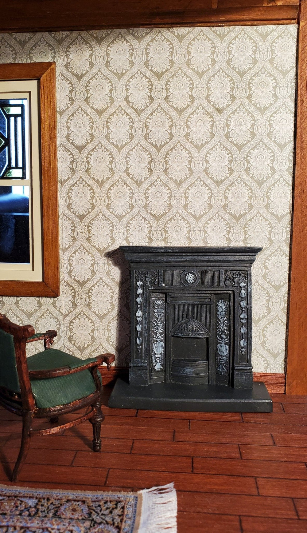 Dollhouse Miniature Fireplace Victorian Small Bedroom Resin Cast Iron Look 1:12 Scale - Miniature Crush