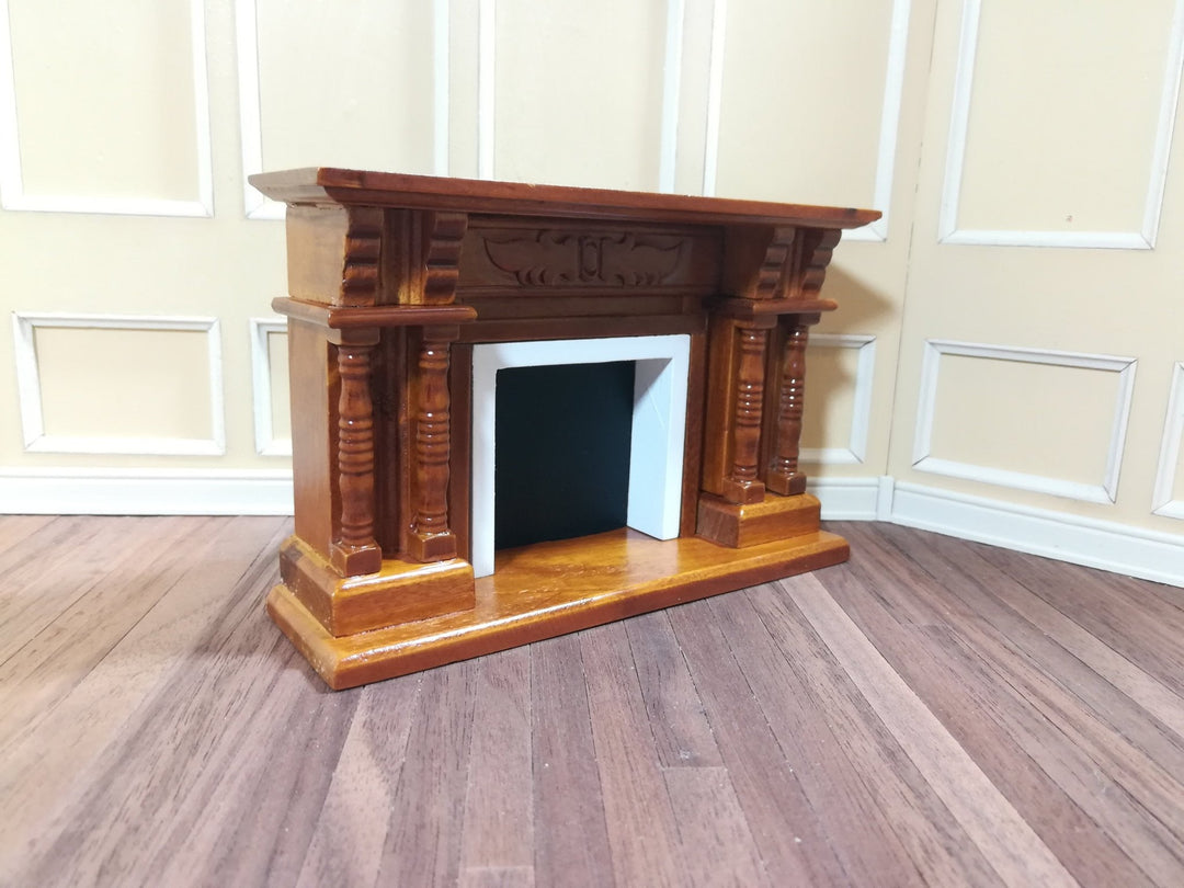 Dollhouse Miniature Fireplace with Columns Walnut Finish 1:12 Scale Furniture - Miniature Crush
