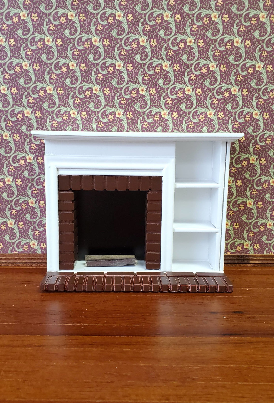 Dollhouse Miniature Fireplace with Shelves & Brick Surround Wood White Finish 1:12 Scale Furniture - Miniature Crush