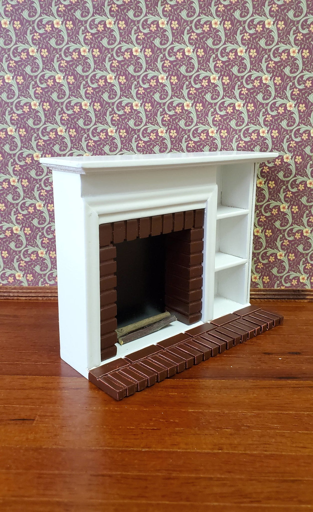 Dollhouse Miniature Fireplace with Shelves & Brick Surround Wood White Finish 1:12 Scale Furniture - Miniature Crush