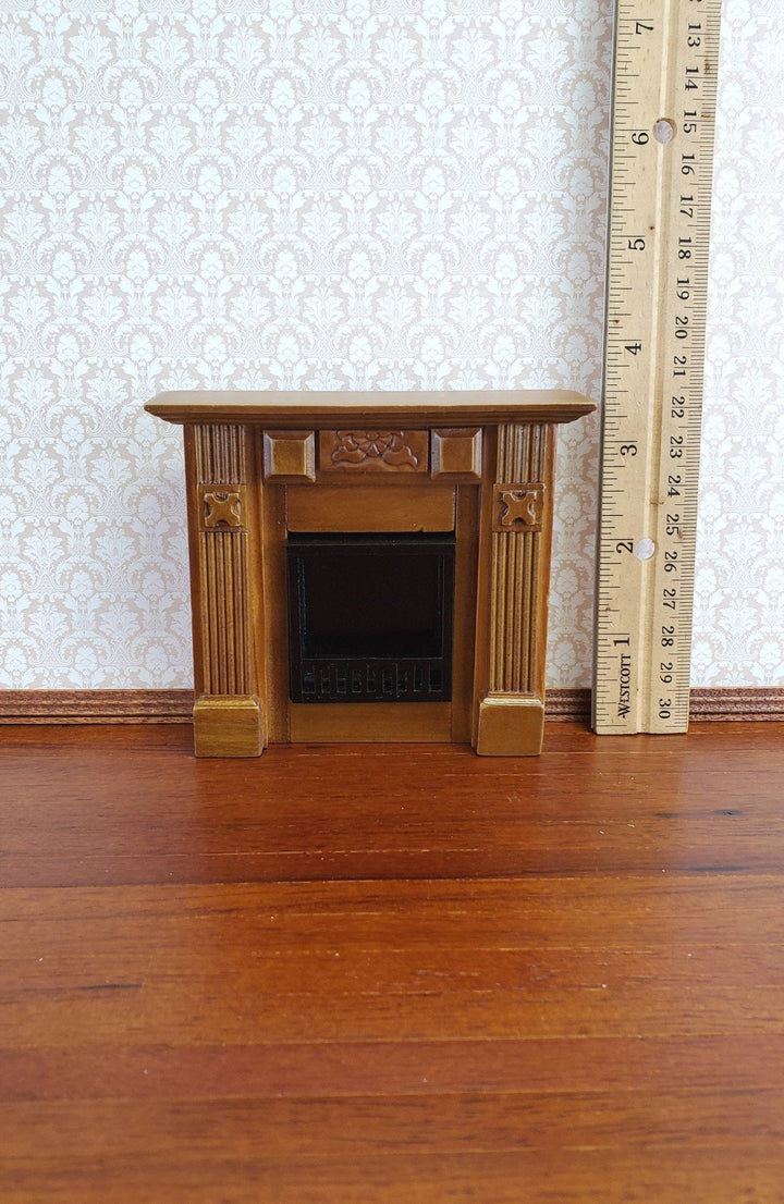 Dollhouse Miniature Fireplace Wood Walnut Finish Small 1:12 Scale Furniture - Miniature Crush