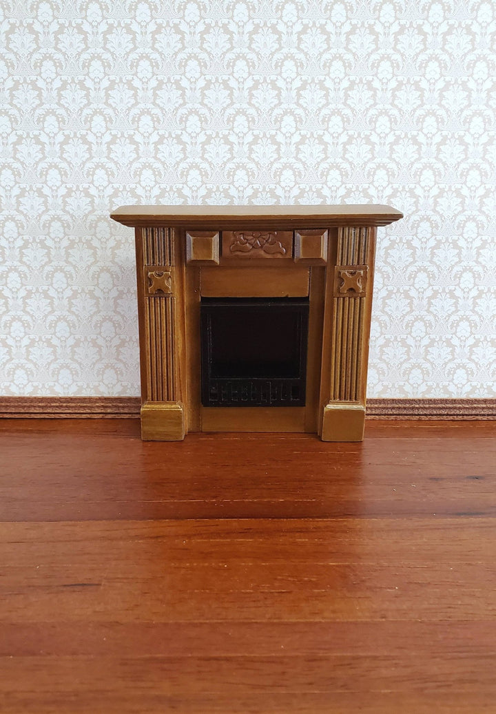 Dollhouse Miniature Fireplace Wood Walnut Finish Small 1:12 Scale Furniture - Miniature Crush