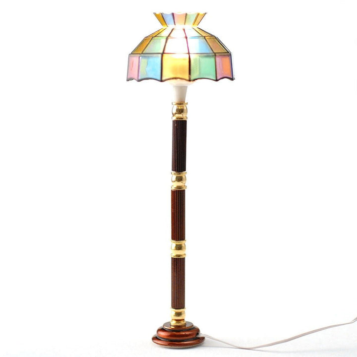 Dollhouse Miniature Floor Lamp Stained Glass Style 12 Volt with Plug 1:12 Scale - Miniature Crush