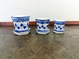 Dollhouse Miniature Flower Pots Planters Set of 3 Ceramic Blue & White 1:12 Scale - Miniature Crush