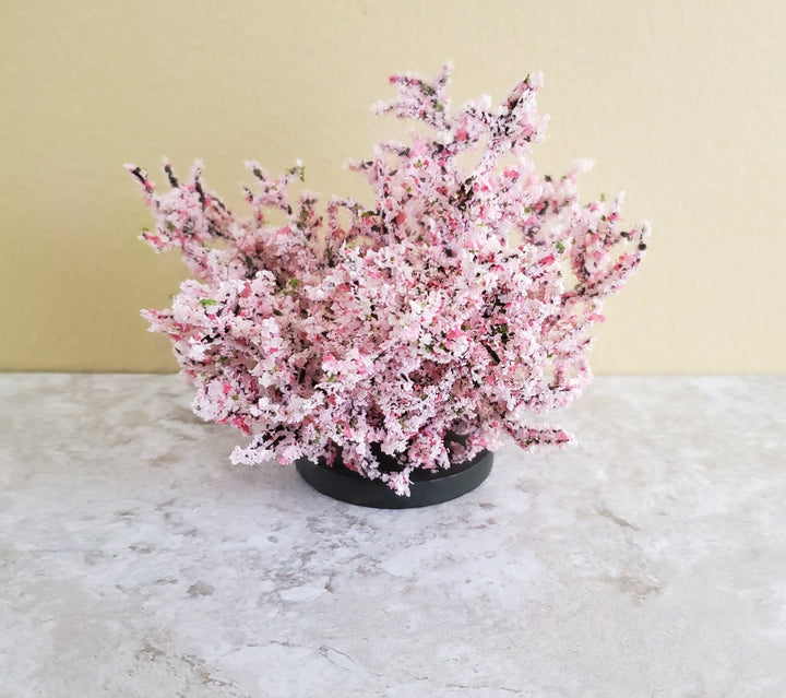 Dollhouse Miniature Flowering Shrub Bush Large Pink & White on Base 1:12 Scale - Miniature Crush