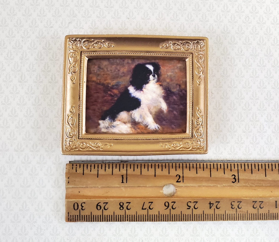 Dollhouse Miniature Framed Dog Print Tama by Renoir 1:12 Scale Japanese Spaniel - Miniature Crush