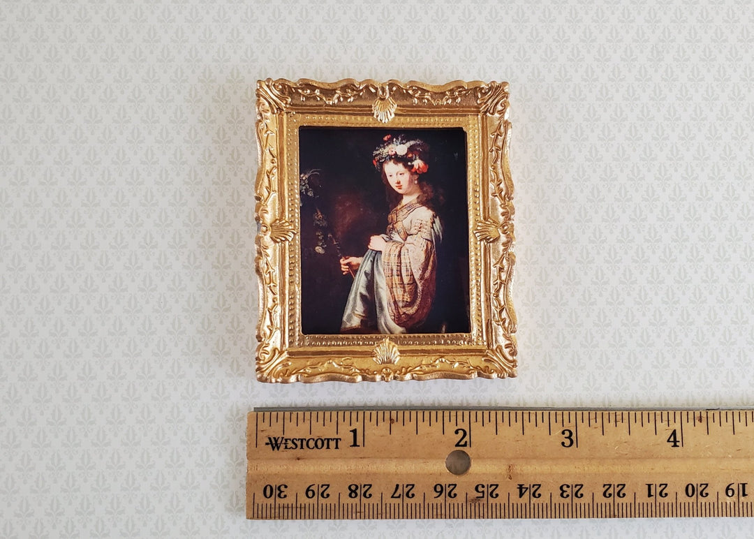 Dollhouse Miniature Framed Rembrandt Print "Flora" 1:12 Scale Woman with Flowers in her hair - Miniature Crush
