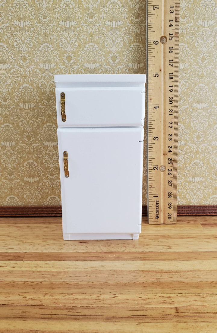 Dollhouse Miniature Fridge 2 Door Refrigerator White 1:12 Scale Wood Furniture - Miniature Crush