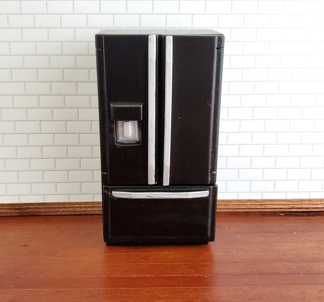 Dollhouse Miniature Fridge Modern Refrigerator Black 1:12 Scale Wood Furniture - Miniature Crush