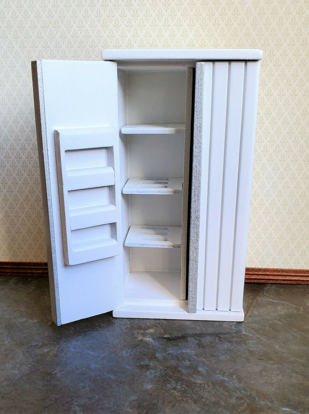 Dollhouse Miniature Fridge Modern Refrigerator White 1:12 Scale Wood Furniture - Miniature Crush