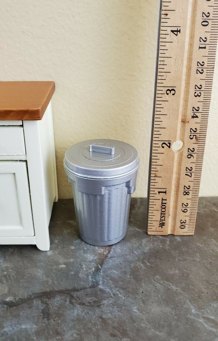 Dollhouse Miniature Garbage Can Waste Paper Baskets Metal Opening Lid 1:12 Scale - Miniature Crush
