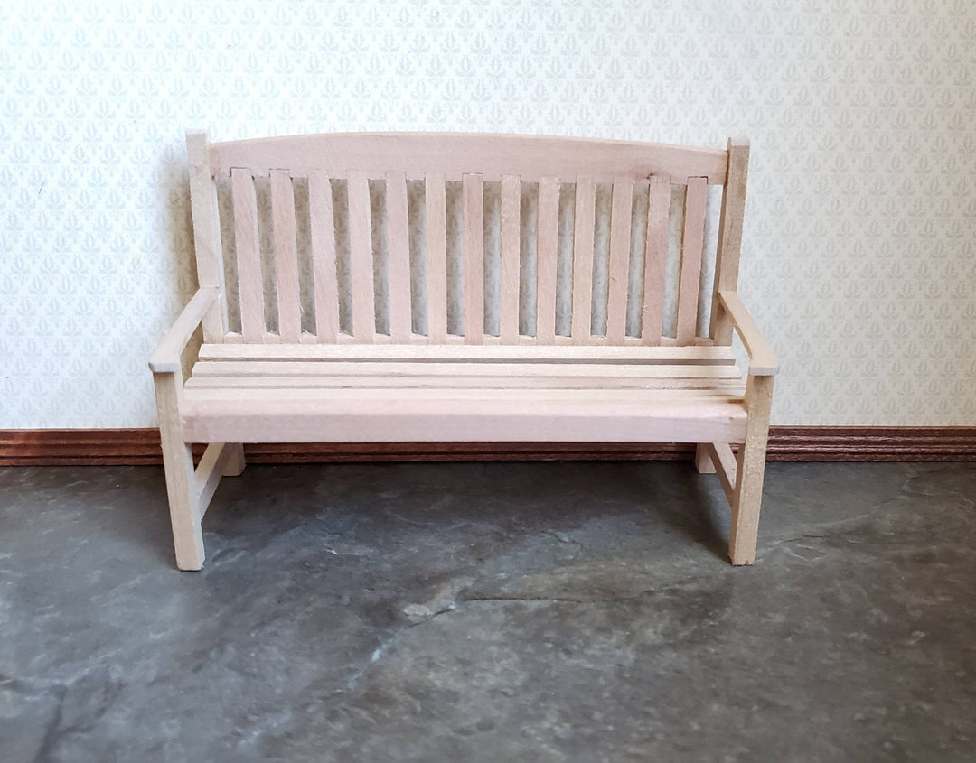 Dollhouse Miniature Garden Bench Large Classic Style Unfinished Wood 1:12 Scale Furniture - Miniature Crush