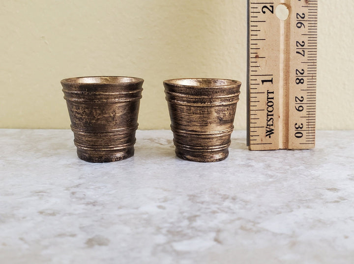 Dollhouse Miniature Garden Pots Aged Gold Finish Planters x2 1:12 Scale A4095GD by Falcon - Miniature Crush