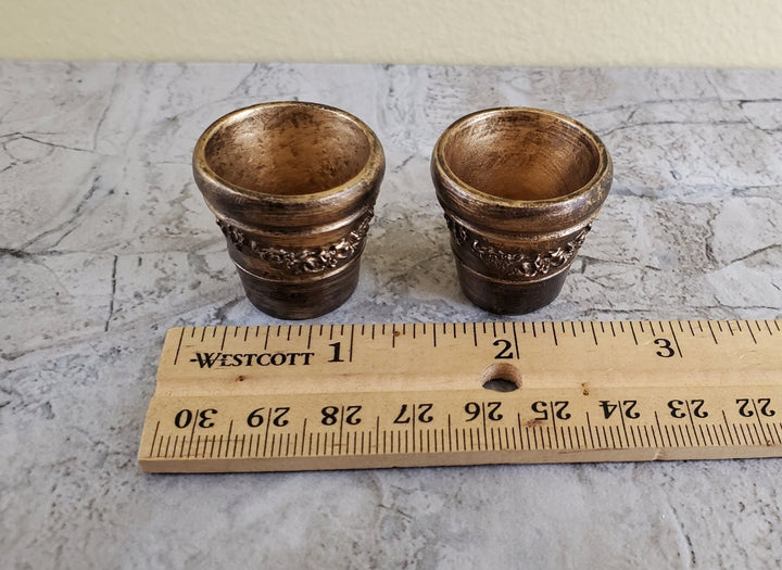 Dollhouse Miniature Garden Pots Aged Gold Finish Planters x2 1:12 Scale A4099GD by Falcon - Miniature Crush