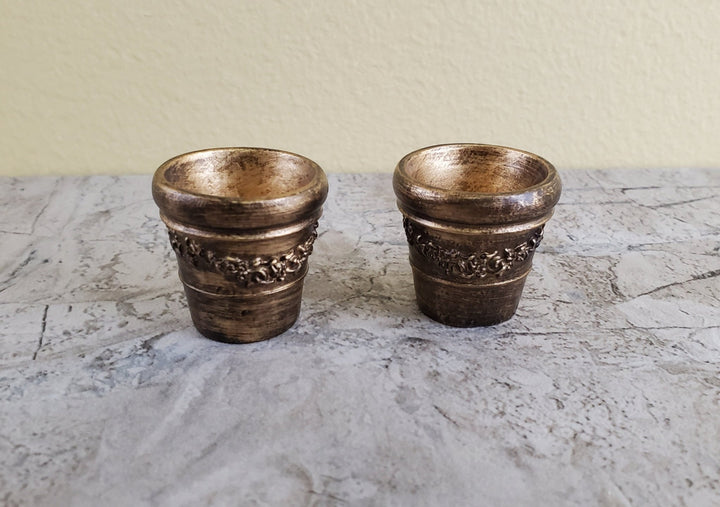Dollhouse Miniature Garden Pots Aged Gold Finish Planters x2 1:12 Scale A4099GD by Falcon - Miniature Crush