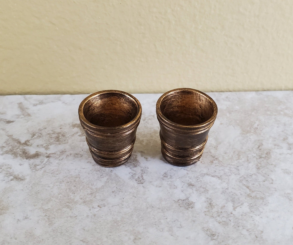 Dollhouse Miniature Garden Pots Medium Aged Gold Finish Planters x2 1:12 Scale A4096GD by Falcon - Miniature Crush