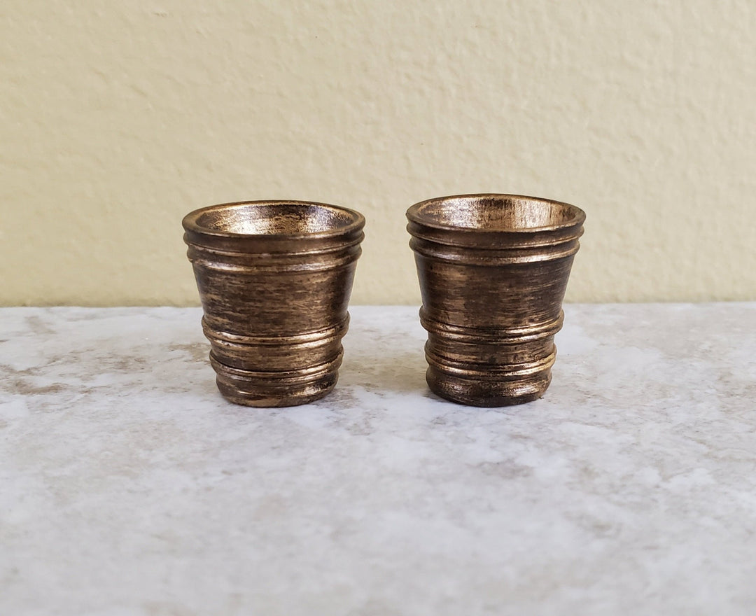 Dollhouse Miniature Garden Pots Medium Aged Gold Finish Planters x2 1:12 Scale A4096GD by Falcon - Miniature Crush