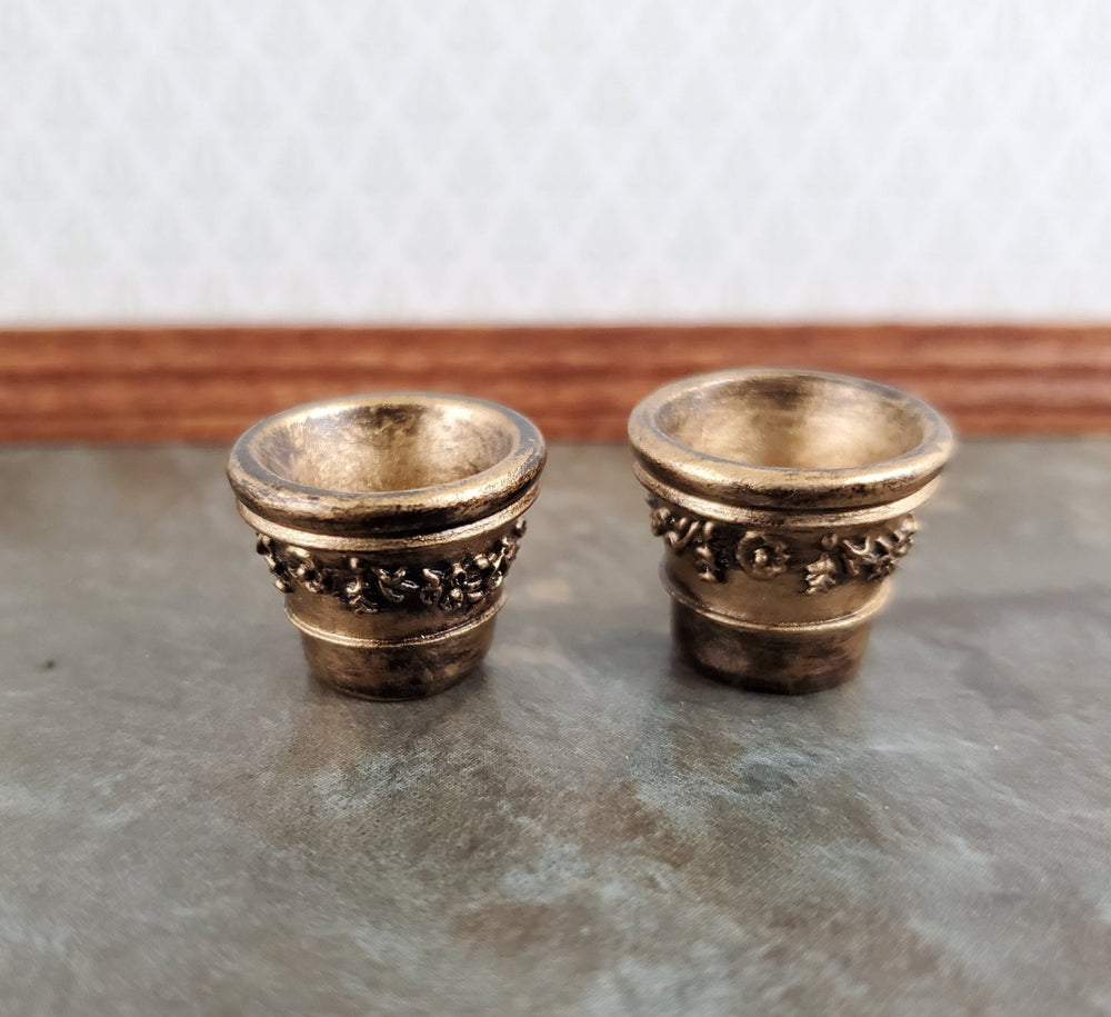 Dollhouse Miniature Garden Pots Small Aged Gold Planters x2 1:12 Scale A4101GD by Falcon - Miniature Crush