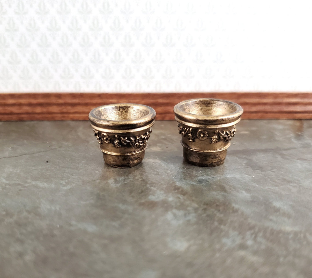 Dollhouse Miniature Garden Pots Small Aged Gold Planters x2 1:12 Scale A4101GD by Falcon - Miniature Crush