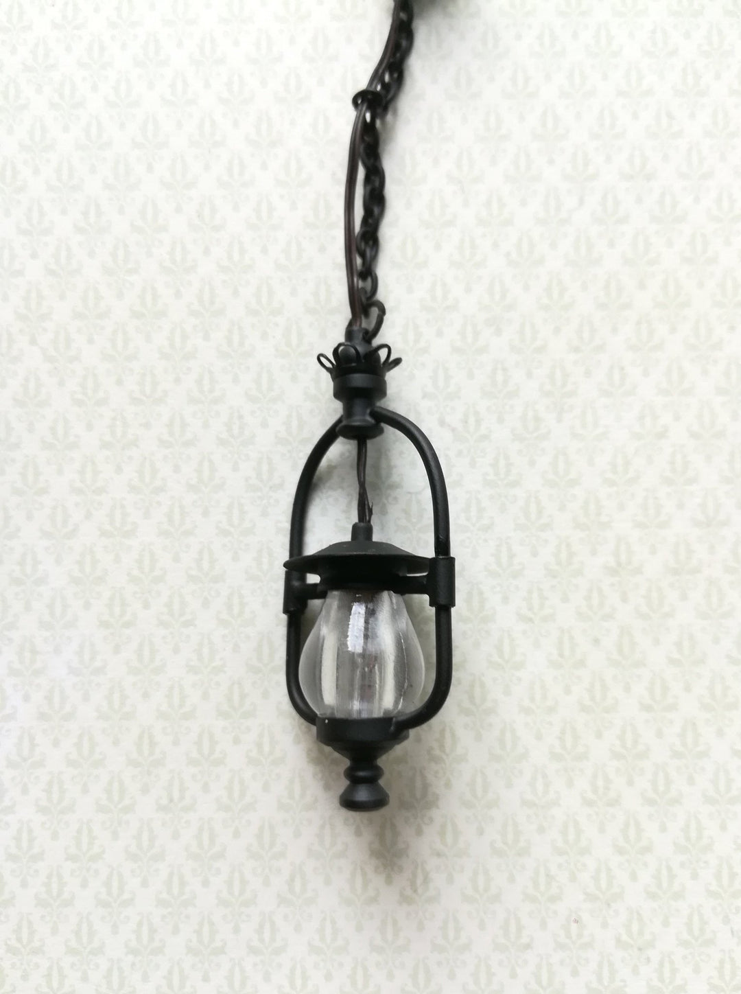 Dollhouse Miniature "Gas" Ceiling Light Black 12 Volt with Plug 1:12 Scale Lantern - Miniature Crush