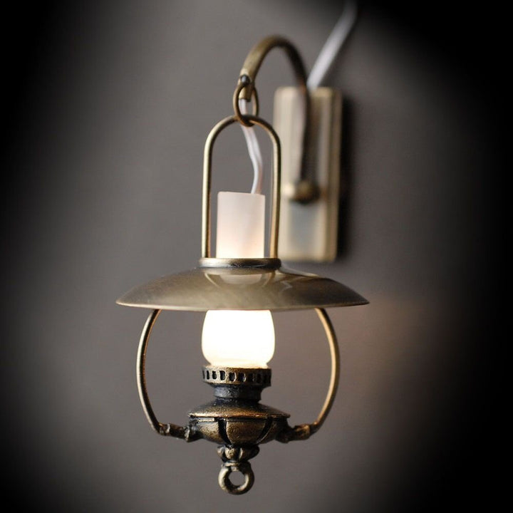 Dollhouse Miniature "Gas" Wall Light Bronze Metal 12 Volt with Plug 1:12 Scale Lantern - Miniature Crush