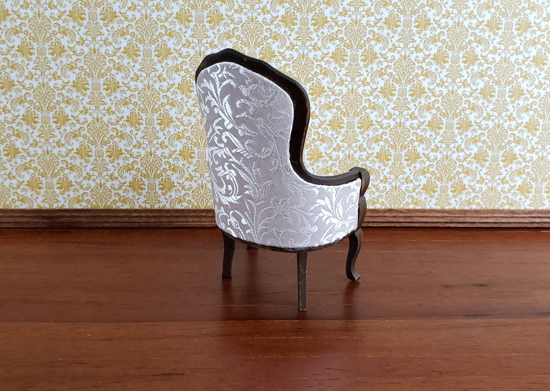 Dollhouse Miniature Gentlemen's Chair Victorian White Dark Walnut Finish 1:12 Scale Furniture - Miniature Crush
