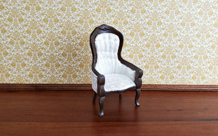 Dollhouse Miniature Gentlemen's Chair Victorian White Dark Walnut Finish 1:12 Scale Furniture - Miniature Crush