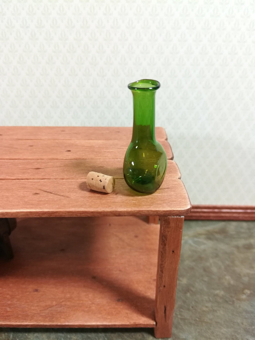 Dollhouse Miniature Glass Bottle Wine Decanter Large Green Corked 1:12 Scale - Miniature Crush