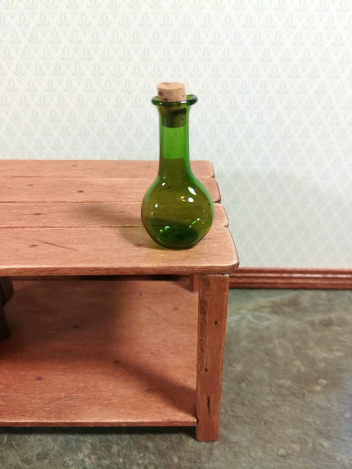 Dollhouse Miniature Glass Bottle Wine Decanter Large Green Corked 1:12 Scale - Miniature Crush