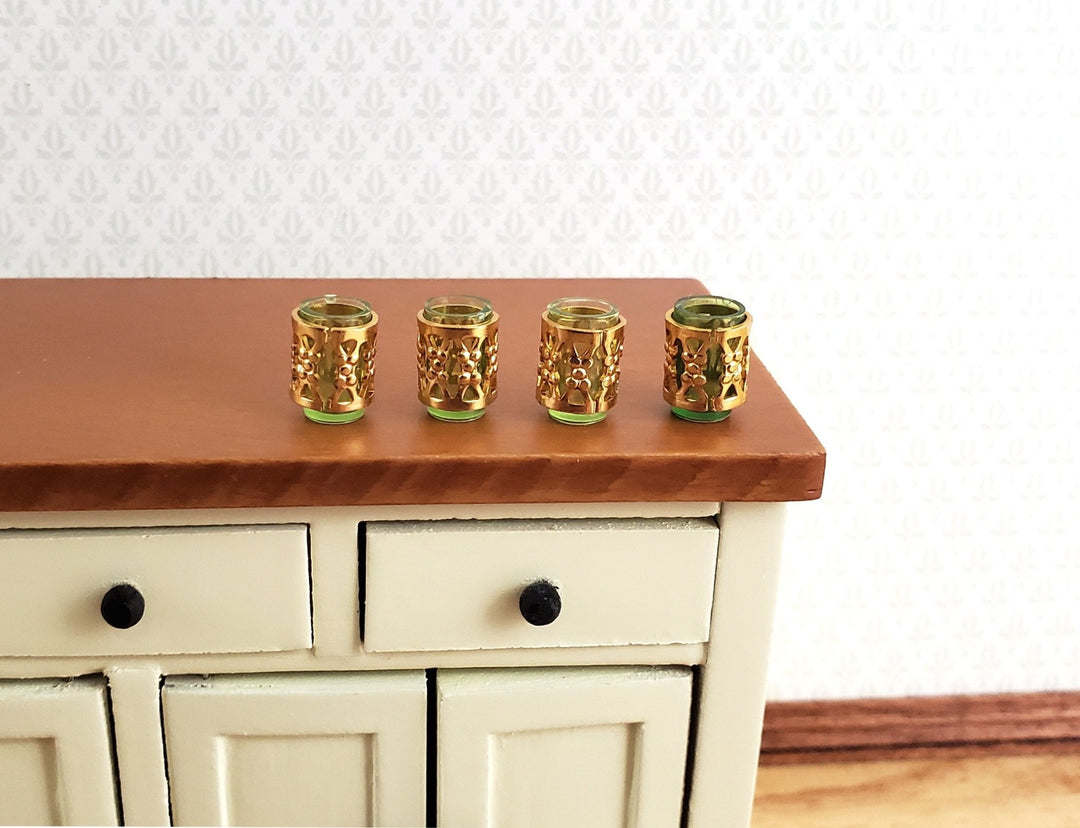 Dollhouse Miniature Glasses Green with Gold Wrap Fancy x4 1:12 Scale Chrysnbon - Miniature Crush