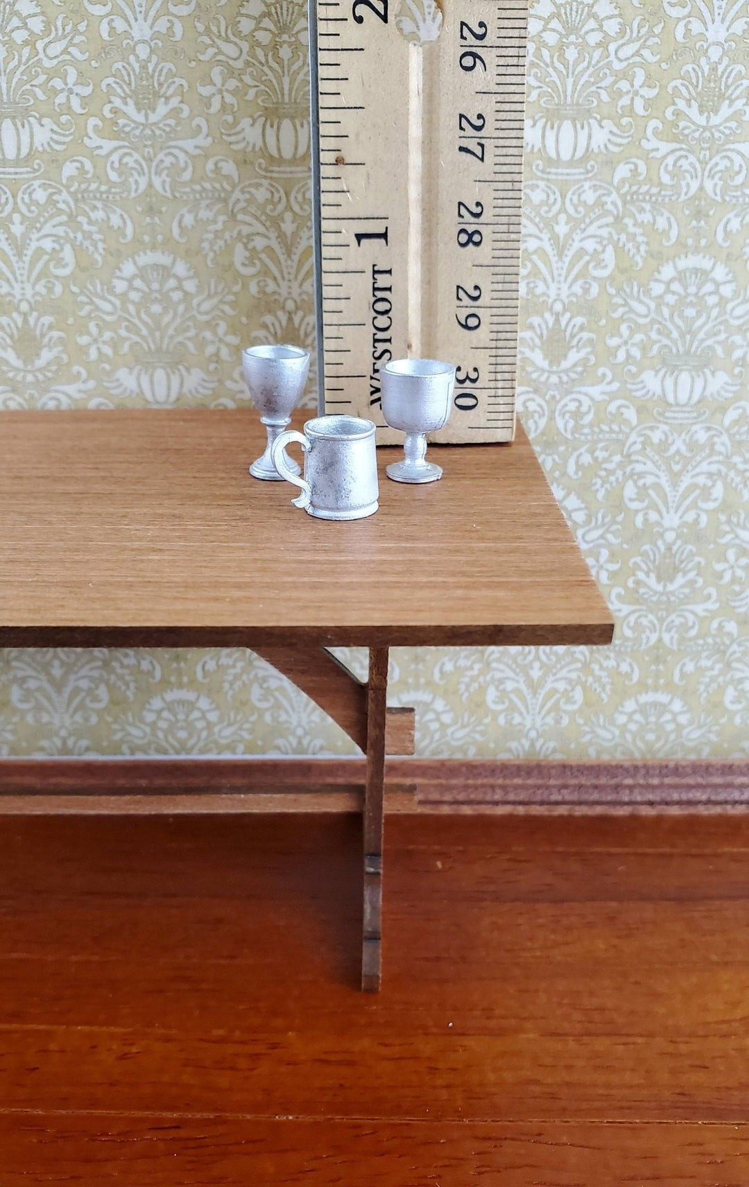 Dollhouse Miniature Goblet & Mug Set x3 1:12 Scale Cast White Metal - Miniature Crush