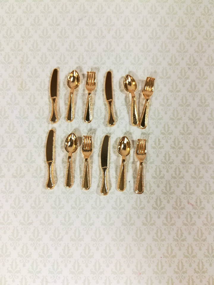 Dollhouse Miniature Gold Flatware Silverware Set 4 Place Settings 1:12 Scale - Miniature Crush