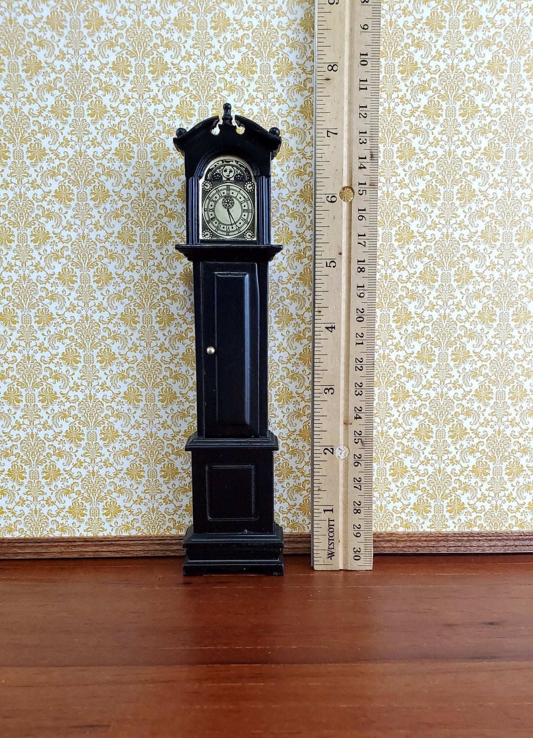 Dollhouse Miniature Grandfather Clock Opens Black Wood 1:12 Scale Furniture - Miniature Crush