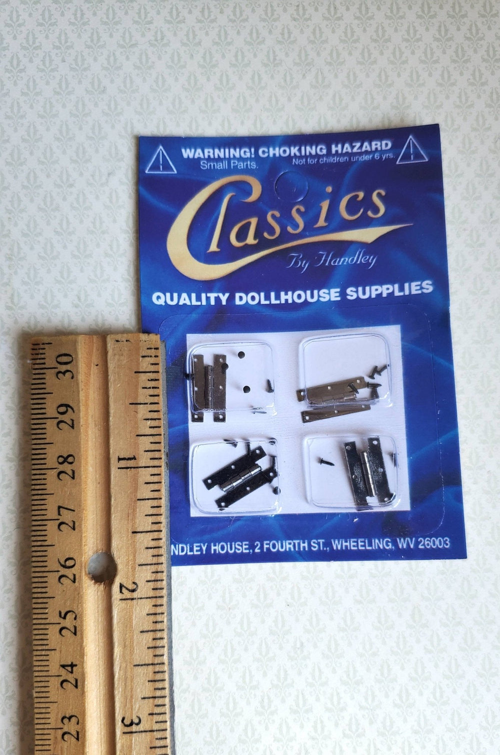 Dollhouse Miniature H Hinges Working Pewter x4 1:12 Scale Includes Nails - Miniature Crush